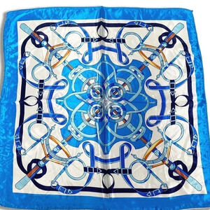 Vintage Style Women's Blue Printed Square Scarf